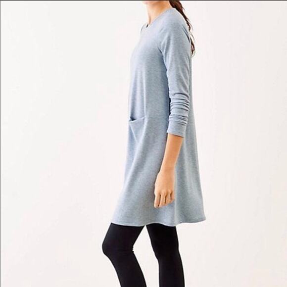 J. Jill Light Blue Luxe Tencel Crewneck Long Sleeve Knit Dress with Pockets - S - Picture 2 of 10